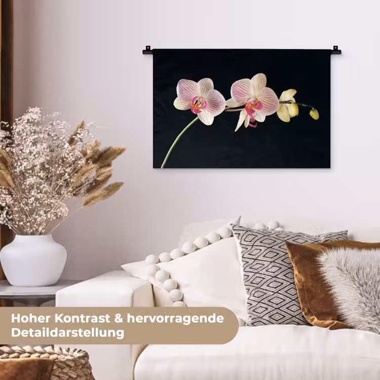 Orchidee - Bloemen - Zwart - Roze - Knoppen Wandkleed katoen klein -tsfeer1_DE