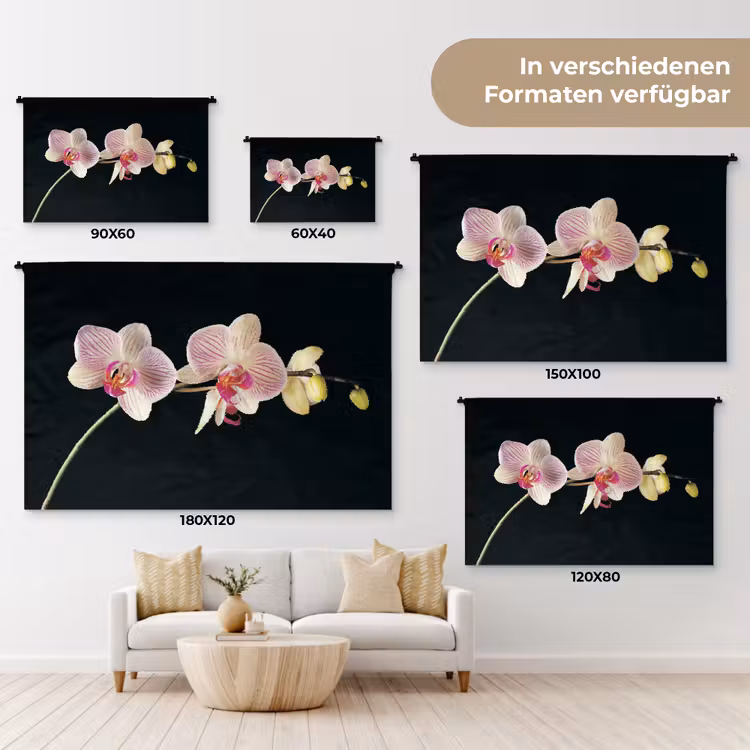 Orchidee - Bloemen - Zwart - Roze - Knoppen Wandkleed katoen klein -tsfeer8_DE