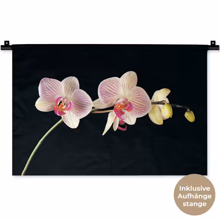 Orchidee - Bloemen - Zwart - Roze - Knoppen Wandkleed katoen klein -t3d_DE