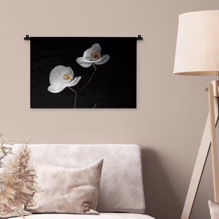 Orchidee - Bloemen - Zwart - Wit - Stilleven Wandkleed katoen klein -sfeer4