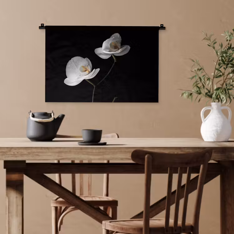 Orchidee - Bloemen - Zwart - Wit - Stilleven Wandkleed katoen klein -sfeer6