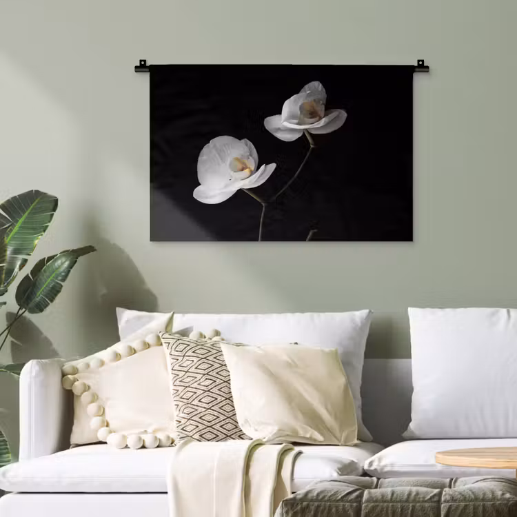 Orchidee - Bloemen - Zwart - Wit - Stilleven Wandkleed katoen klein -sfeer7