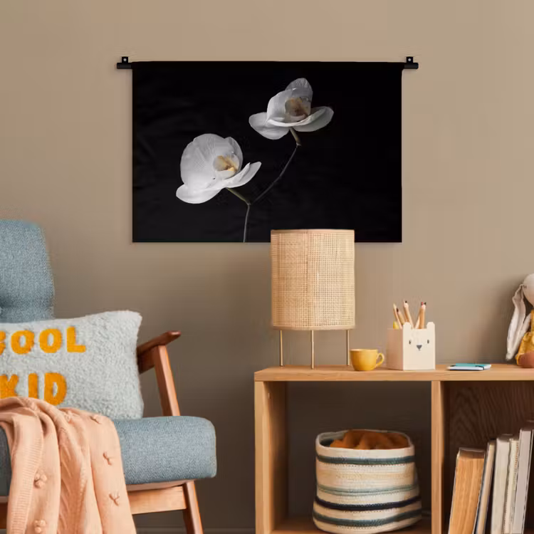 Orchidee - Bloemen - Zwart - Wit - Stilleven Wandkleed katoen klein -wsfeer4_kind