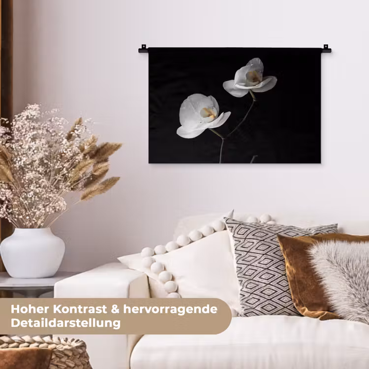 Orchidee - Bloemen - Zwart - Wit - Stilleven Wandkleed katoen klein -tsfeer1_DE