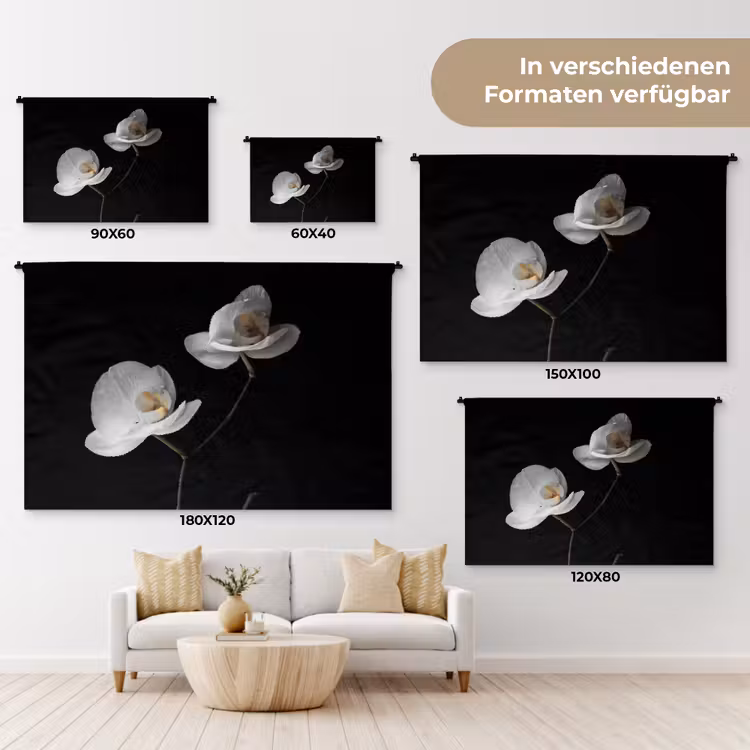 Orchidee - Bloemen - Zwart - Wit - Stilleven Wandkleed katoen klein -tsfeer8_DE