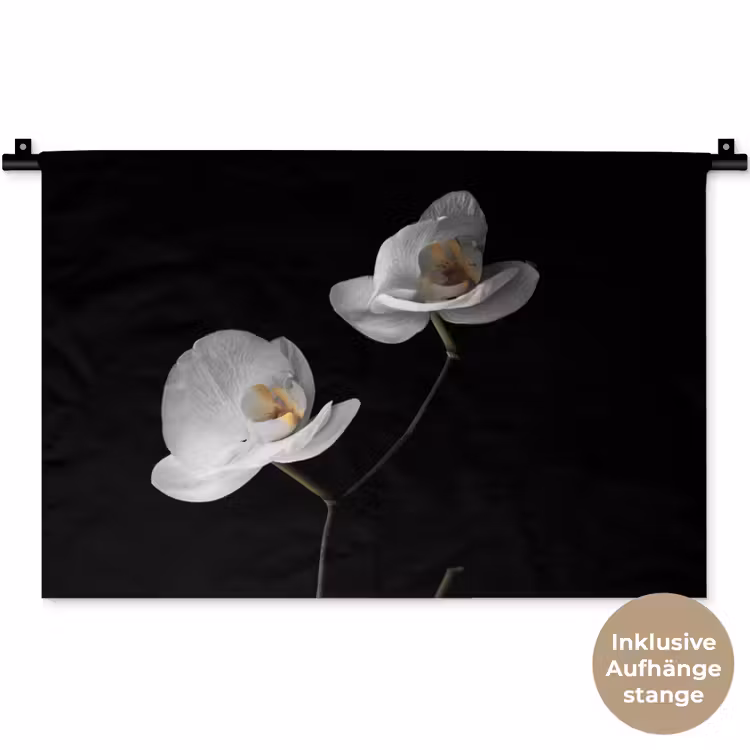 Orchidee - Bloemen - Zwart - Wit - Stilleven Wandkleed katoen klein -t3d_DE