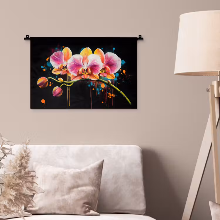 Orchidee - Graffiti - Kleurrijk - Bloemen - Abstract Wandkleed katoen klein -sfeer4