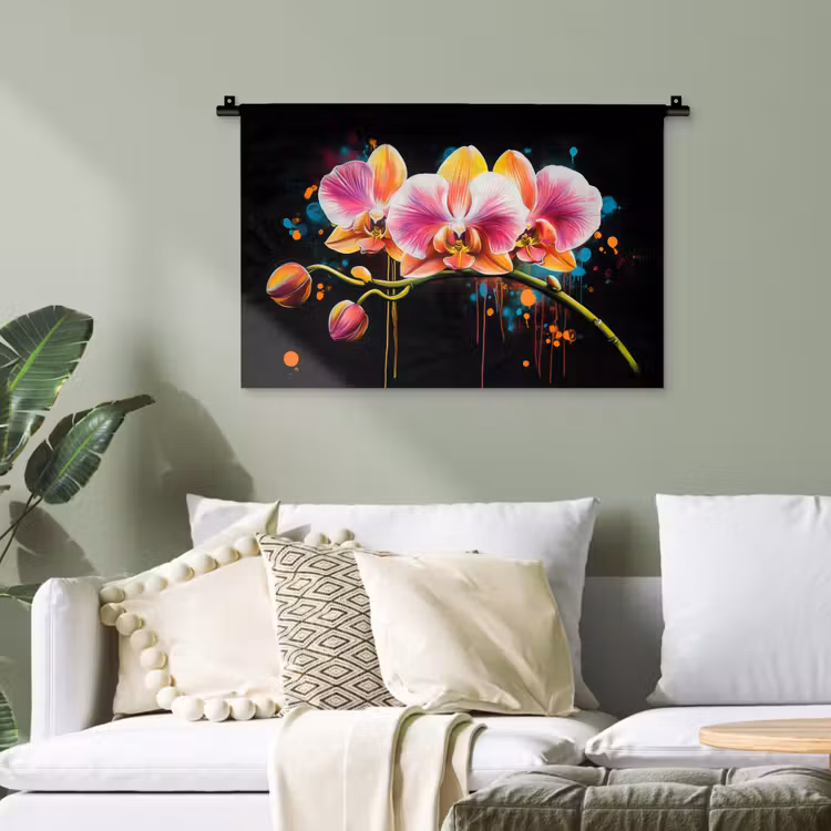 Orchidee - Graffiti - Kleurrijk - Bloemen - Abstract Wandkleed katoen klein -sfeer7