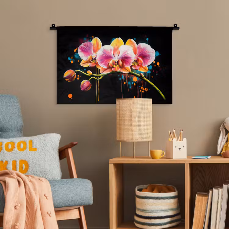 Orchidee - Graffiti - Kleurrijk - Bloemen - Abstract Wandkleed katoen klein -wsfeer4_kind