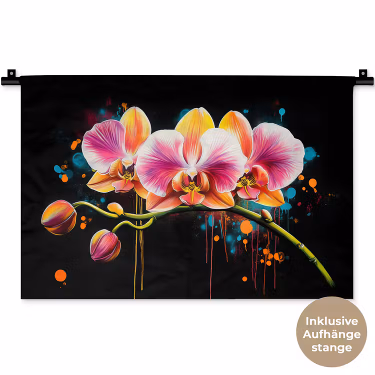 Orchidee - Graffiti - Kleurrijk - Bloemen - Abstract Wandkleed katoen klein -t3d_DE