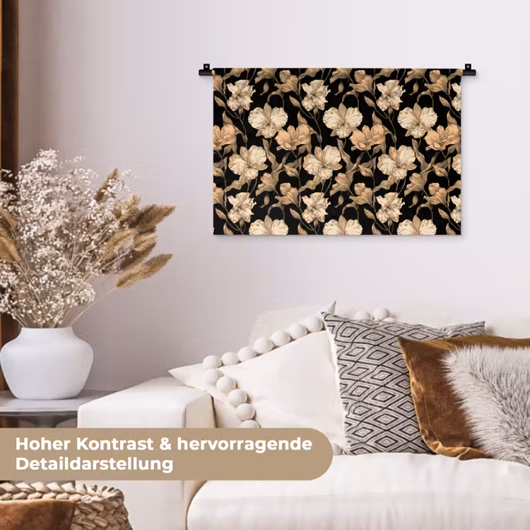 Orchideeën - Lijntekening - Patroon - Beige - Zwart Wandkleed katoen klein 269 -tsfeer1_DE