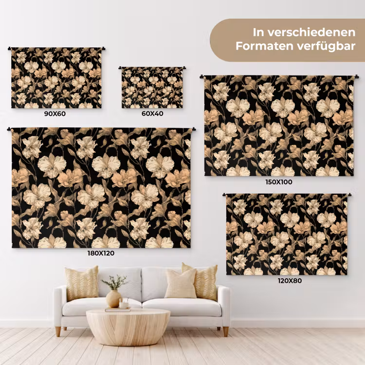 Orchideeën - Lijntekening - Patroon - Beige - Zwart Wandkleed katoen klein 269 -tsfeer8_DE