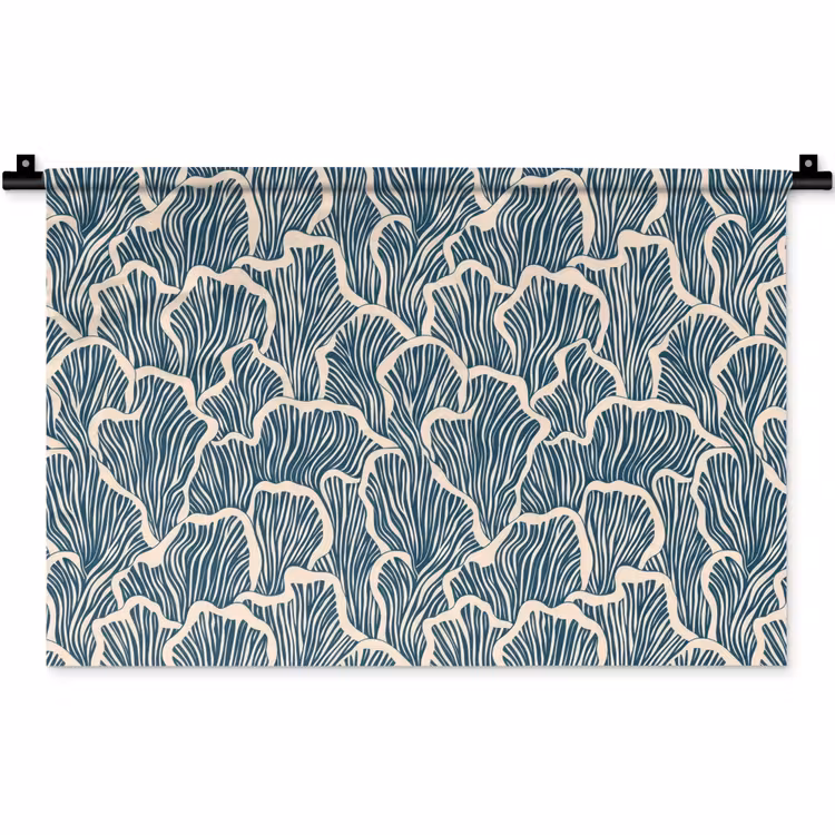 Organisch - Blauw - Crème - Schelpen Wandkleed katoen klein 269 -zz3d
