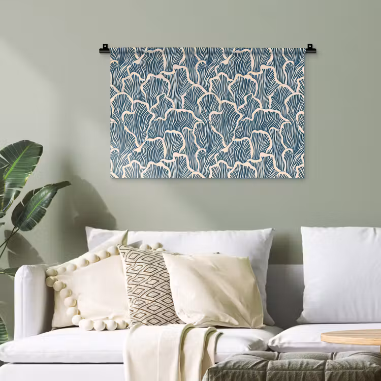 Organisch - Blauw - Crème - Schelpen Wandkleed katoen klein 269 -sfeer7