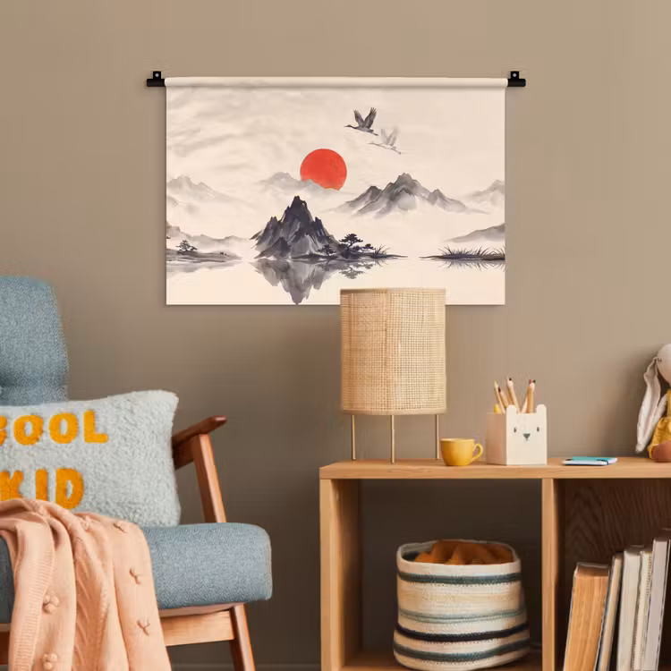 Oosters - Kraanvogels - Landschap Wandkleed katoen klein -wsfeer4_kind