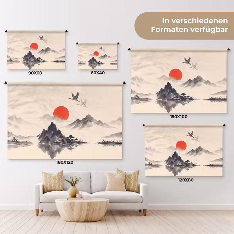 Oosters - Kraanvogels - Landschap Wandkleed katoen klein -tsfeer8_DE