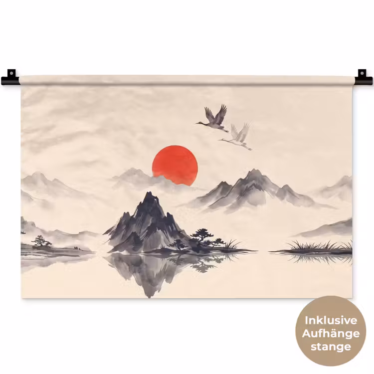 Oosters - Kraanvogels - Landschap Wandkleed katoen klein -t3d_DE