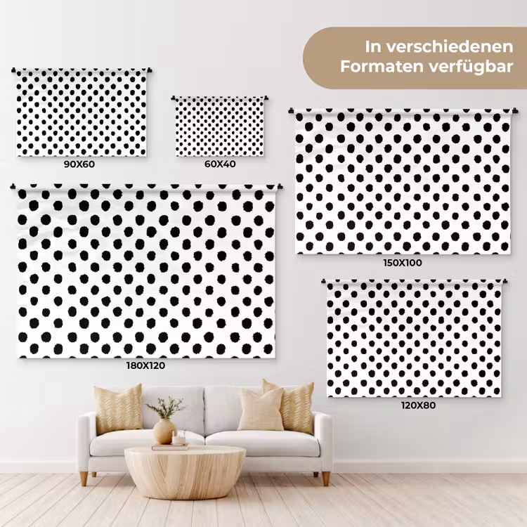 Ovaal - Stippen - Zwart - Wit Wandkleed katoen klein 269 -tsfeer8_DE
