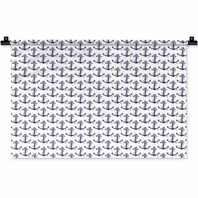 Oceaan - Anker - Blauw - Wit Wandkleed katoen klein 269 -zz3d