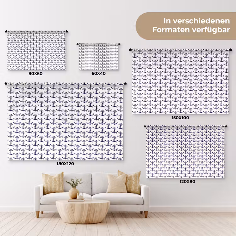 Oceaan - Anker - Blauw - Wit Wandkleed katoen klein 269 -tsfeer8_DE