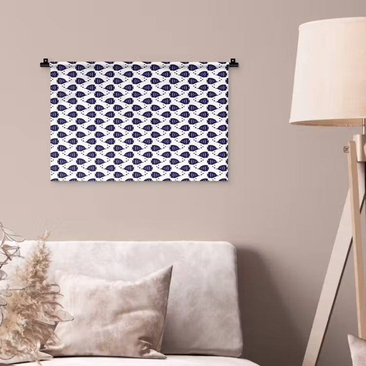 Oceaan - Vis - Blauw - Wit Wandkleed katoen klein 269 -sfeer4