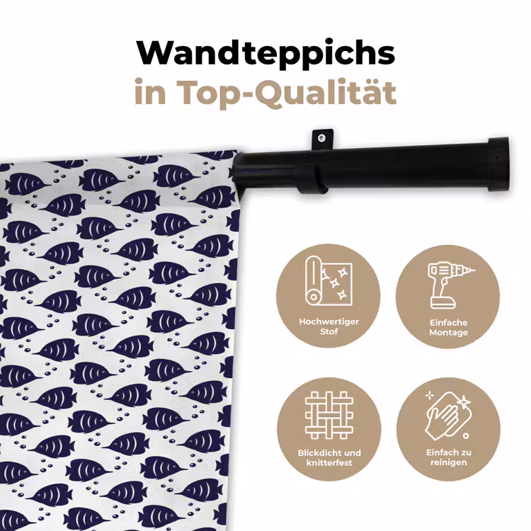 Oceaan - Vis - Blauw - Wit Wandkleed katoen klein 269 -tsfeer2_DE