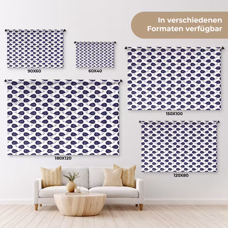 Oceaan - Vis - Blauw - Wit Wandkleed katoen klein 269 -tsfeer8_DE