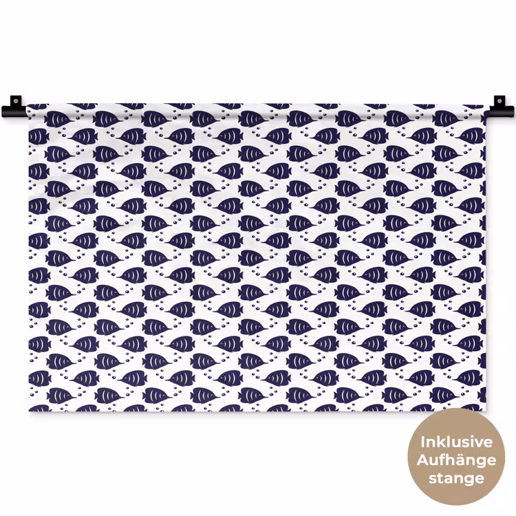 Oceaan - Vis - Blauw - Wit Wandkleed katoen klein 269 -t3d_DE