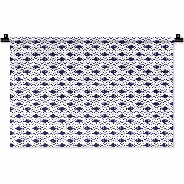 Oceaan - Visachtig - Blauw - Wit Wandkleed katoen klein 269 -zz3d