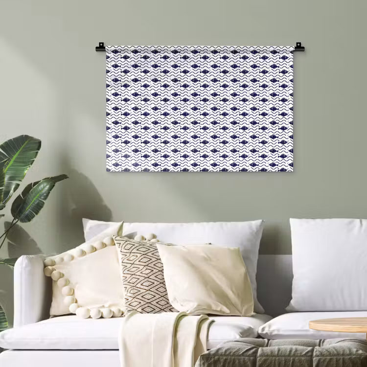 Oceaan - Visachtig - Blauw - Wit Wandkleed katoen klein 269 -sfeer7
