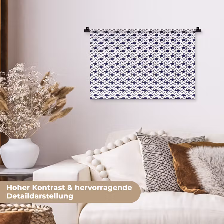 Oceaan - Visachtig - Blauw - Wit Wandkleed katoen klein 269 -tsfeer1_DE