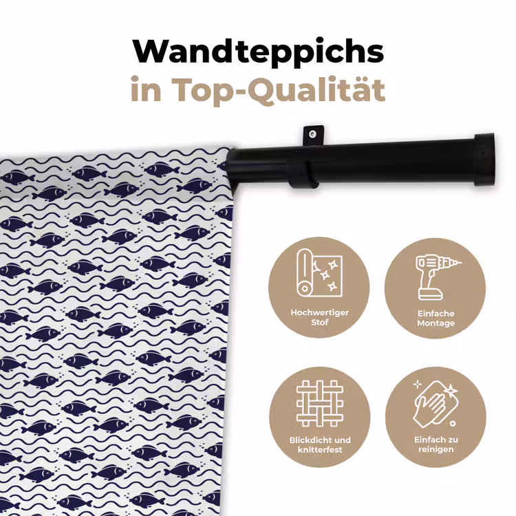 Oceaan - Visachtig - Blauw - Wit Wandkleed katoen klein 269 -tsfeer2_DE
