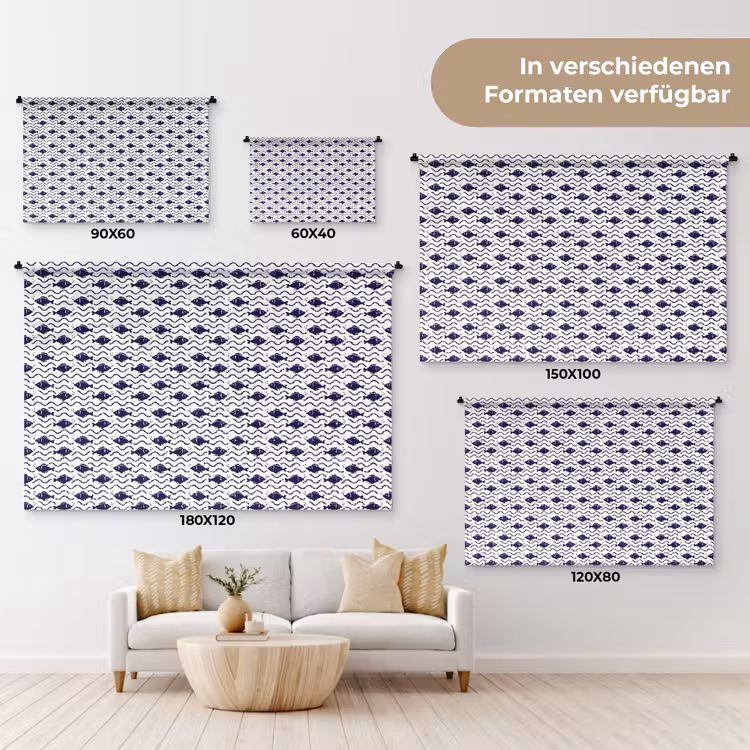 Oceaan - Visachtig - Blauw - Wit Wandkleed katoen klein 269 -tsfeer8_DE