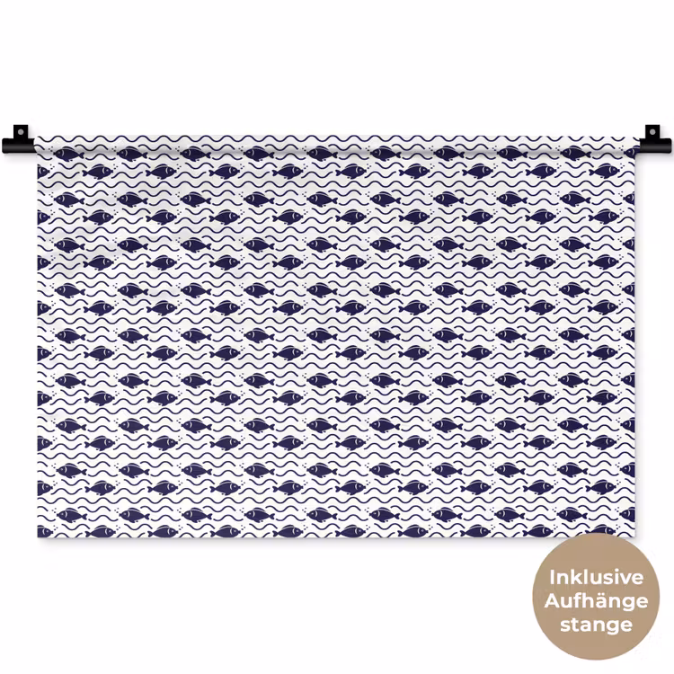 Oceaan - Visachtig - Blauw - Wit Wandkleed katoen klein 269 -t3d_DE