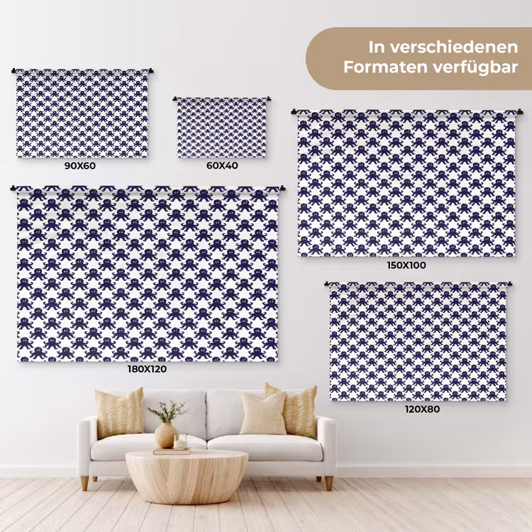 Oceaan - Octo - Blauw - Wit Wandkleed katoen klein 269 -tsfeer8_DE