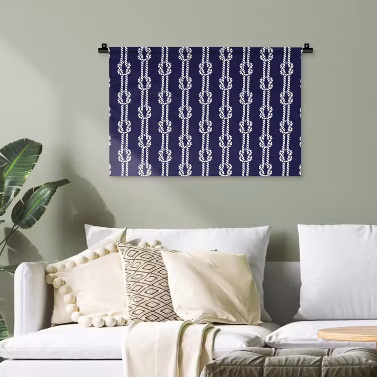 Oceaan - Touw - Blauw - Wit Wandkleed katoen klein 269 -sfeer7