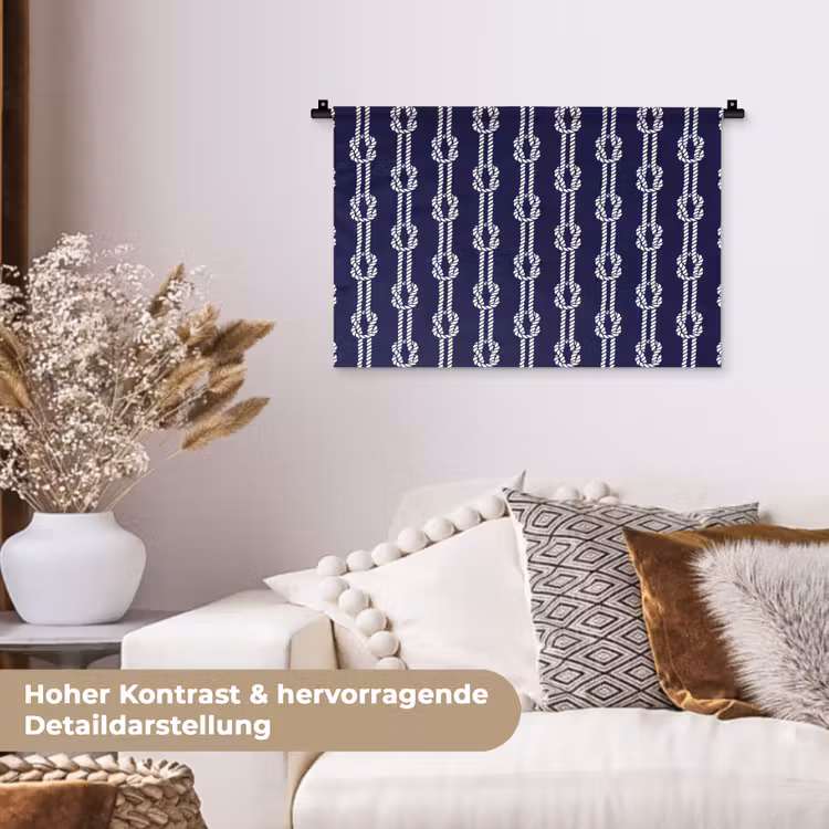 Oceaan - Touw - Blauw - Wit Wandkleed katoen klein 269 -tsfeer1_DE