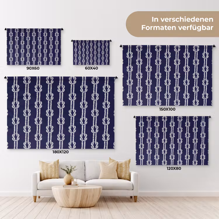 Oceaan - Touw - Blauw - Wit Wandkleed katoen klein 269 -tsfeer8_DE