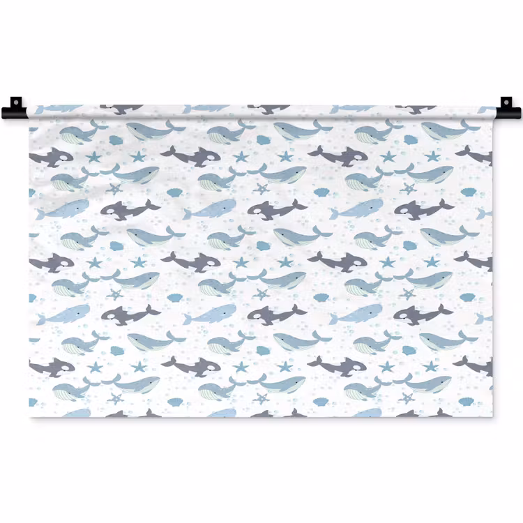 Oceaan - Walvis - Orka - Blauw Wandkleed katoen klein 269 -zz3d