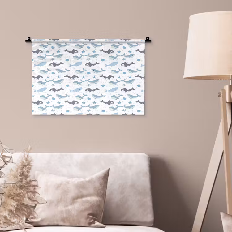 Oceaan - Walvis - Orka - Blauw Wandkleed katoen klein 269 -sfeer4