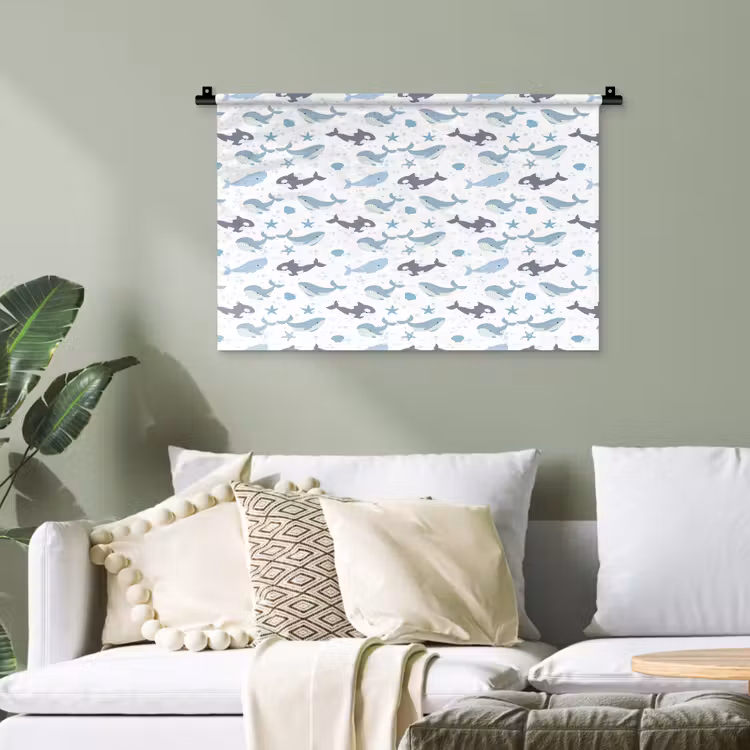 Oceaan - Walvis - Orka - Blauw Wandkleed katoen klein 269 -sfeer7