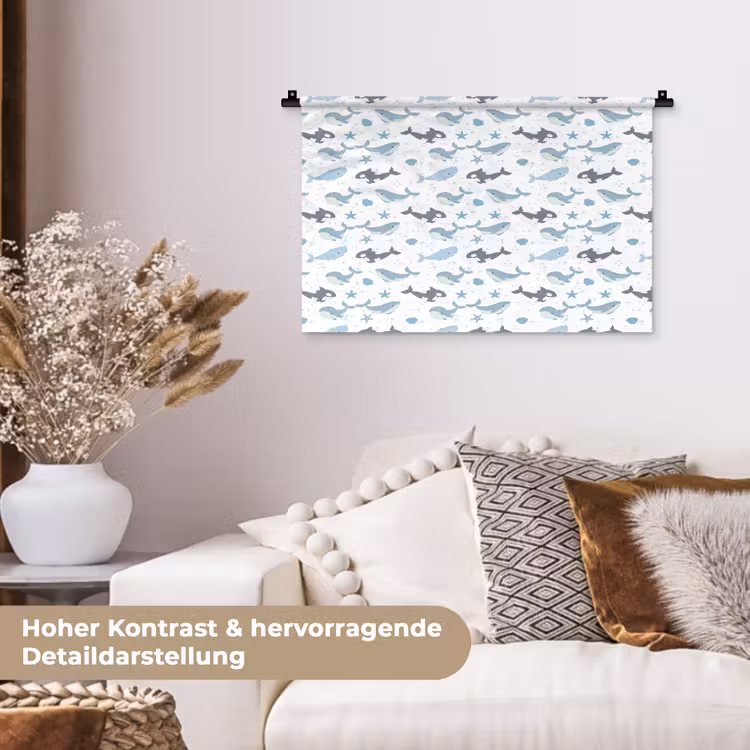 Oceaan - Walvis - Orka - Blauw Wandkleed katoen klein 269 -tsfeer1_DE