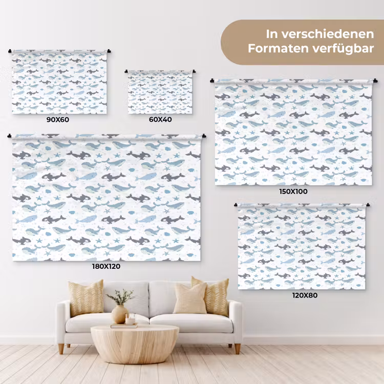 Oceaan - Walvis - Orka - Blauw Wandkleed katoen klein 269 -tsfeer8_DE
