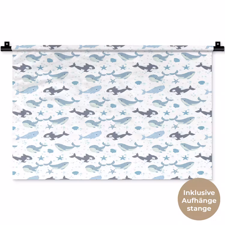 Oceaan - Walvis - Orka - Blauw Wandkleed katoen klein 269 -t3d_DE