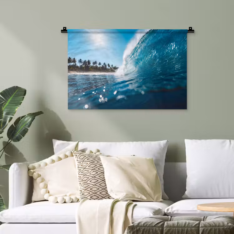 Oceaan - Golf - Strand - Natuur - Blauw Wandkleed katoen klein -sfeer7