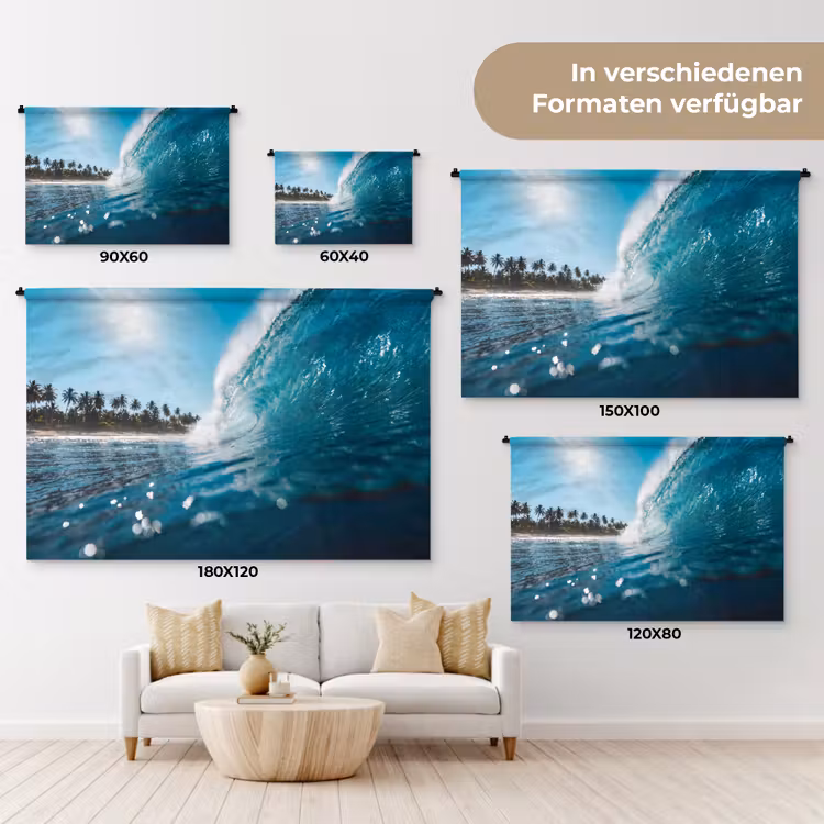 Oceaan - Golf - Strand - Natuur - Blauw Wandkleed katoen klein -tsfeer8_DE
