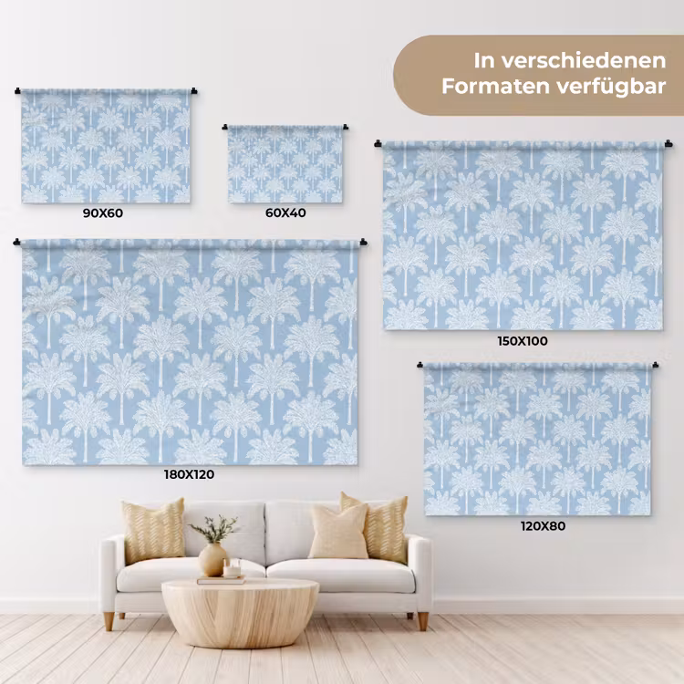Palmboom - Modern - Blauw Wandkleed katoen klein 269 -tsfeer8_DE