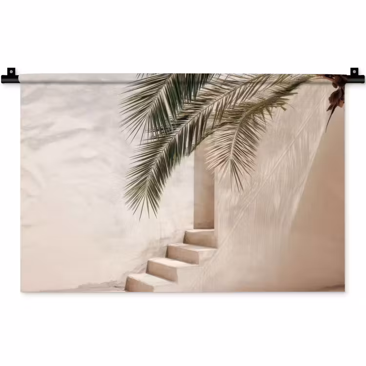 Palmboom - Schaduw - Trap - Beige Wandkleed katoen klein -zz3d