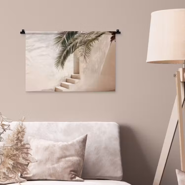 Palmboom - Schaduw - Trap - Beige Wandkleed katoen klein -sfeer4