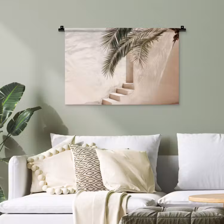 Palmboom - Schaduw - Trap - Beige Wandkleed katoen klein -sfeer7